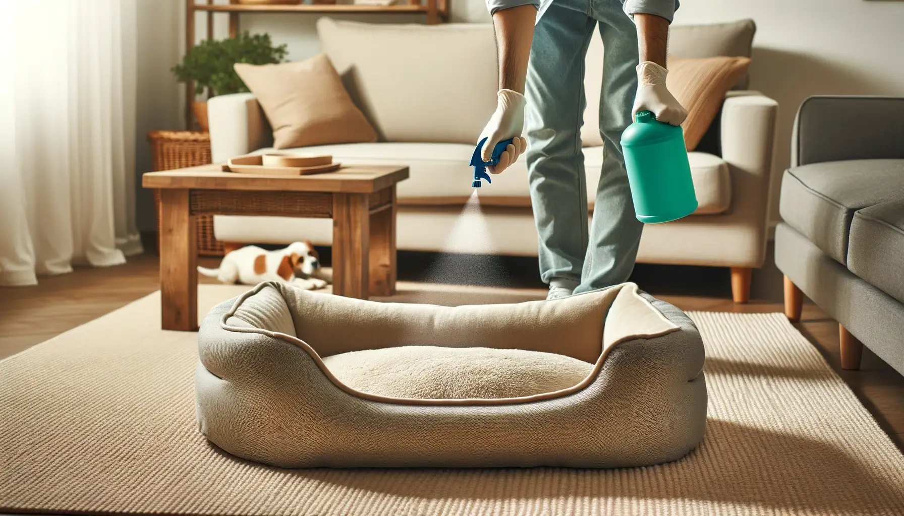Flöhe bekämpfen - Bett wird besprüht