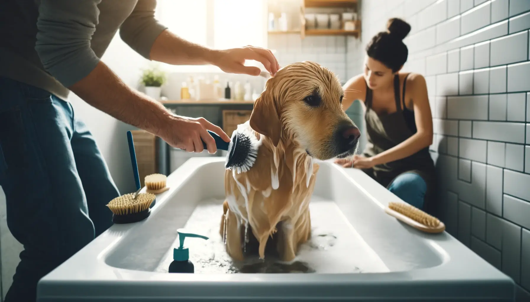 Flöhe bekämpfen - Hund wird gebadet